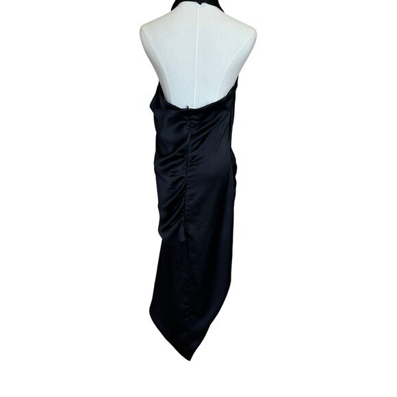Arias Black Satin Halter Gown Size 2 Cocktail Asymmetric Ruched Maxi Dress $850 - Picture 6 of 11